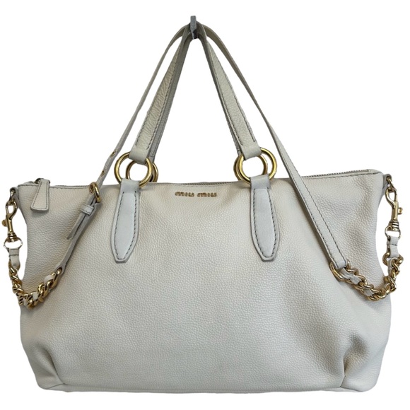 Miu Miu Handbags - Miu Miu Pebbled Leather Crossbody Shoulder Hand Bag Satchel East West Off White